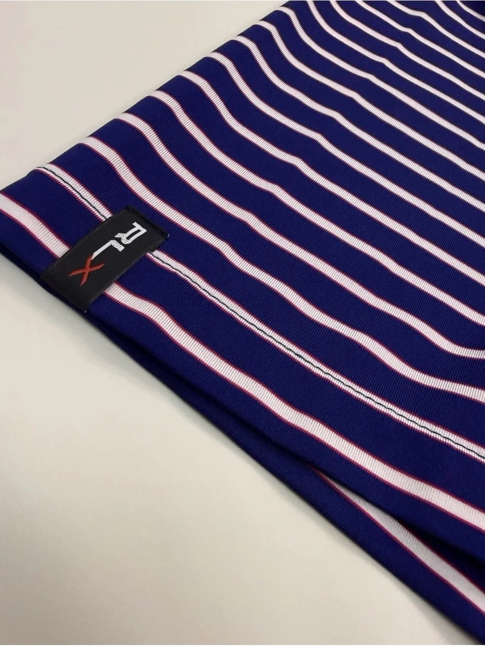 Men’s Ralph Lauren RLX Blue Striped Performance Golf Polo “Floridian” Logo